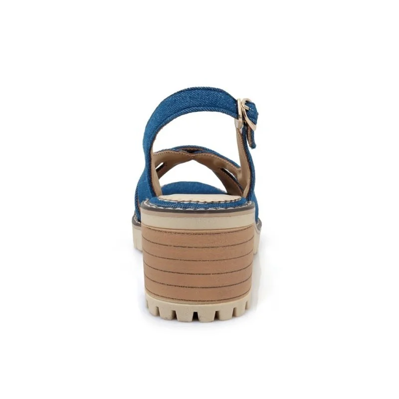 Сандалии женские джинсовые с открытым носком босоножки из денима на среднем