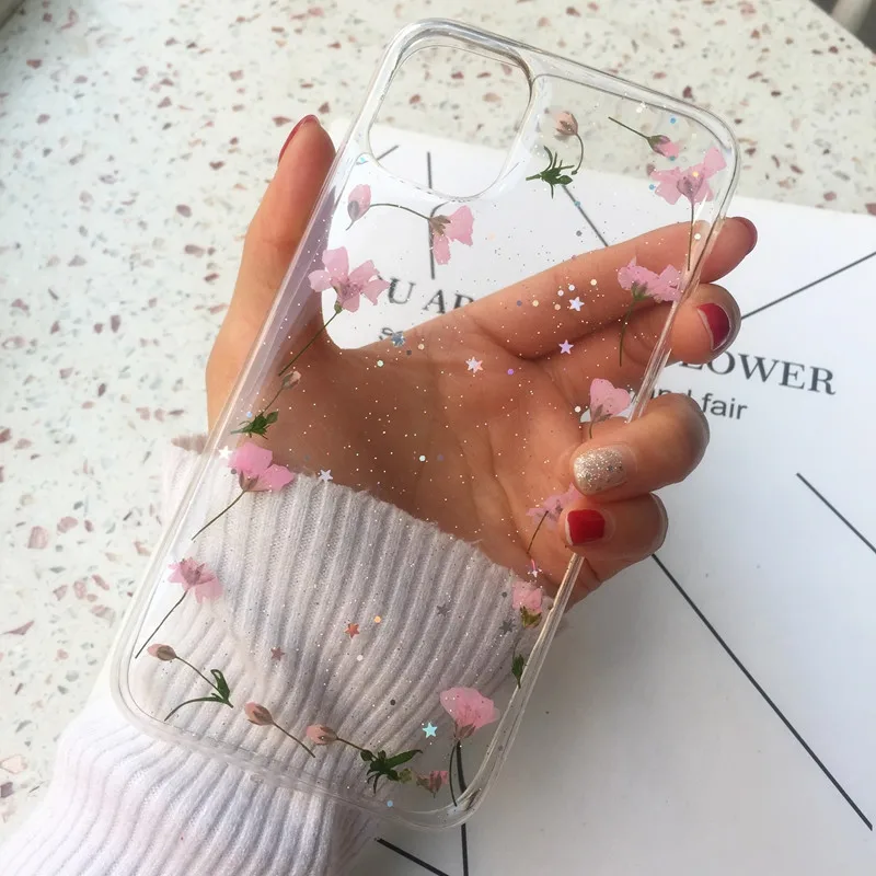 Real Pressed Dried Flower Handmade Clear Phone Case For iPhone 14 13 11 12 Pro Max X XS Max XR 7 8Plus 14 Pro max Case Cover