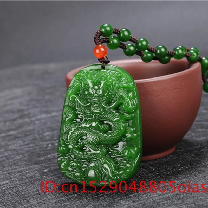 Натуральный зеленый Нефритовый дракон кулон бусы ожерелье ручной работы Шарм