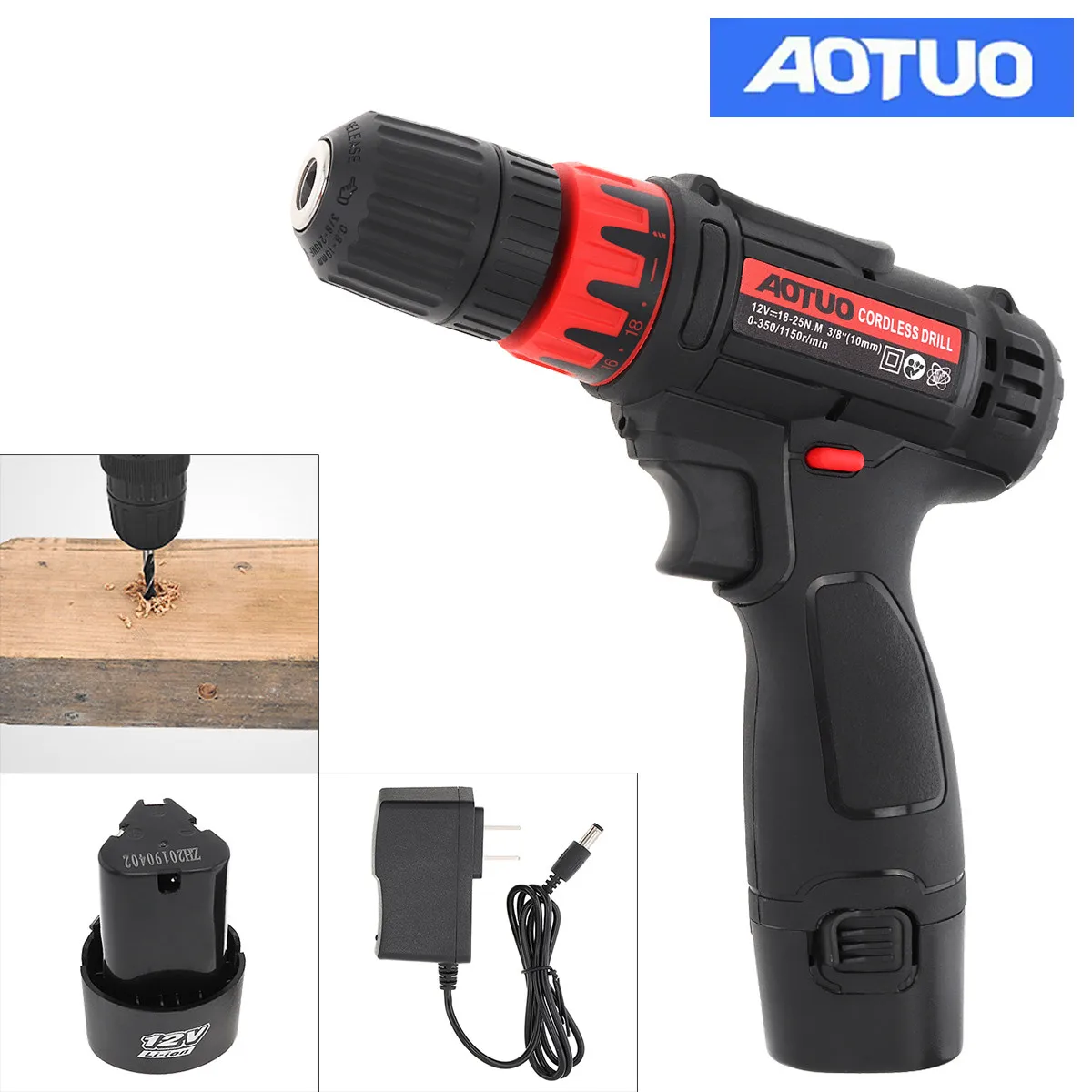 

AOTUO AC 100-240 в 12 В литиевая батарея электрическая дрель Беспроводная электрическая дрель отвертка с переключателем вращения и крутящим момент...
