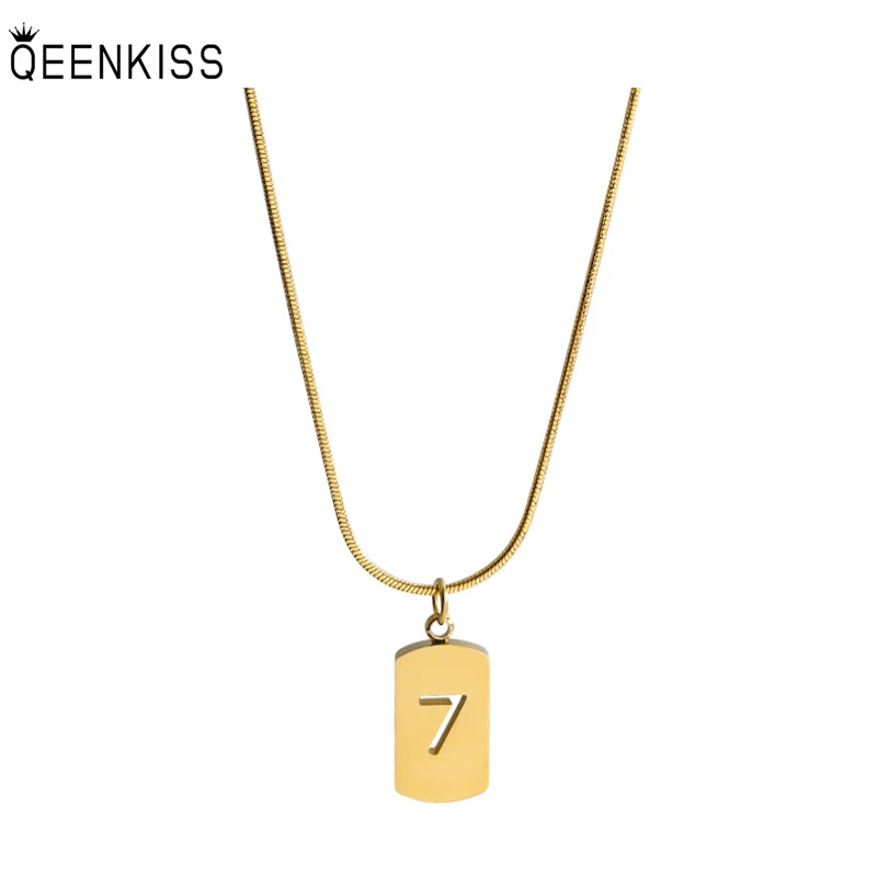 

QEENKISS NC7126 Fine Jewelry Wholesale Fashion Trendy Woman Birthday Wedding Gift Lucky Number 7 18KT Rose Gold Pendant Necklace