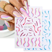 2022 2pc geometry line stripe nail sticker floral butterfly design water decals slider wraps decoration nail art accessories