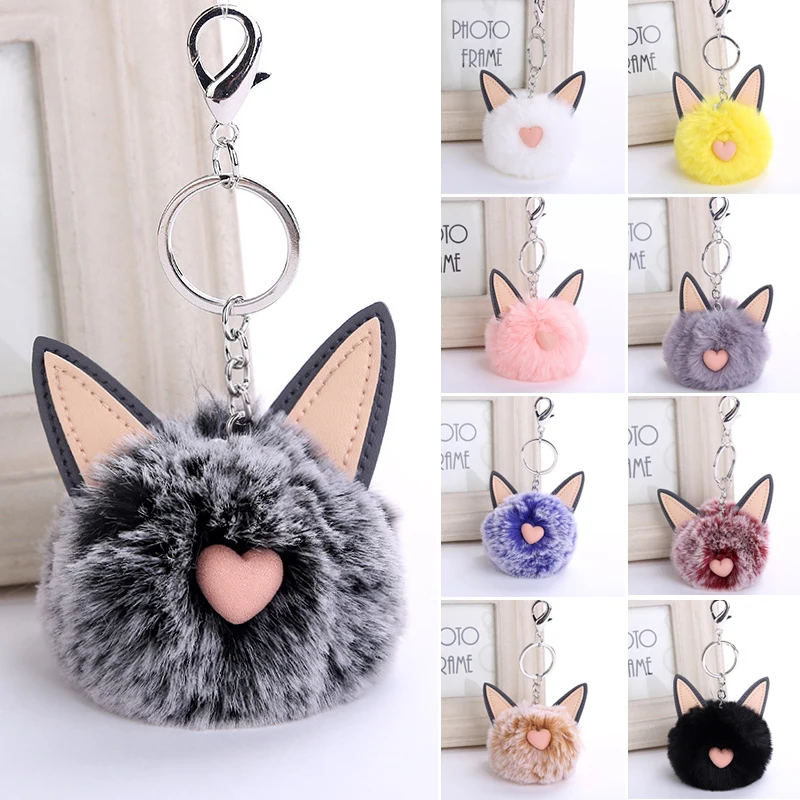 Пушистый меховой шар для автомобиля искусственный помпон с кошачьими ушками