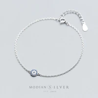 modian round eyes chain bracelet 100 real 925 sterling silver blue crystal link bracelets for women fashion accessory for girl