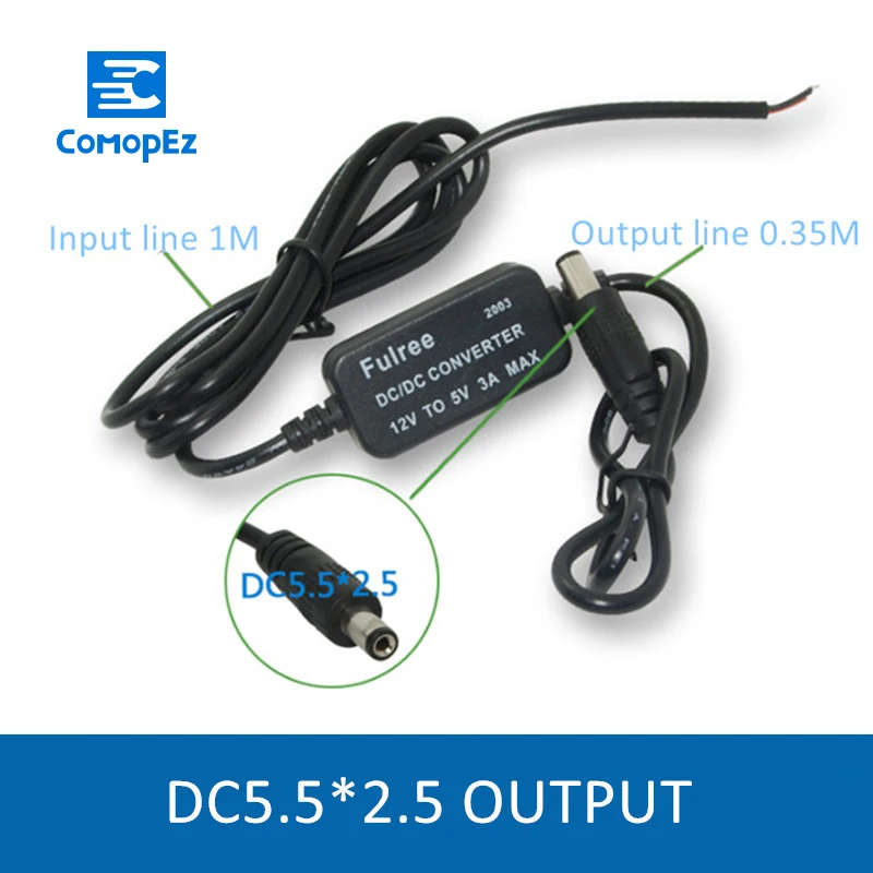 Черный Usb Питание конвертер DC/DC понижающий от 12 В до 5 пост 3A Водонепроницаемый