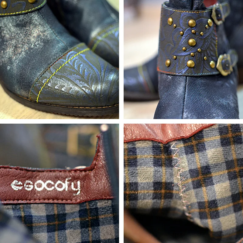 SOCOFY/ботинки с тиснением; Zapatos De Mujer; обувь из натуральной кожи с заклепками и пряжкой на молнии; красивые женские ботильоны