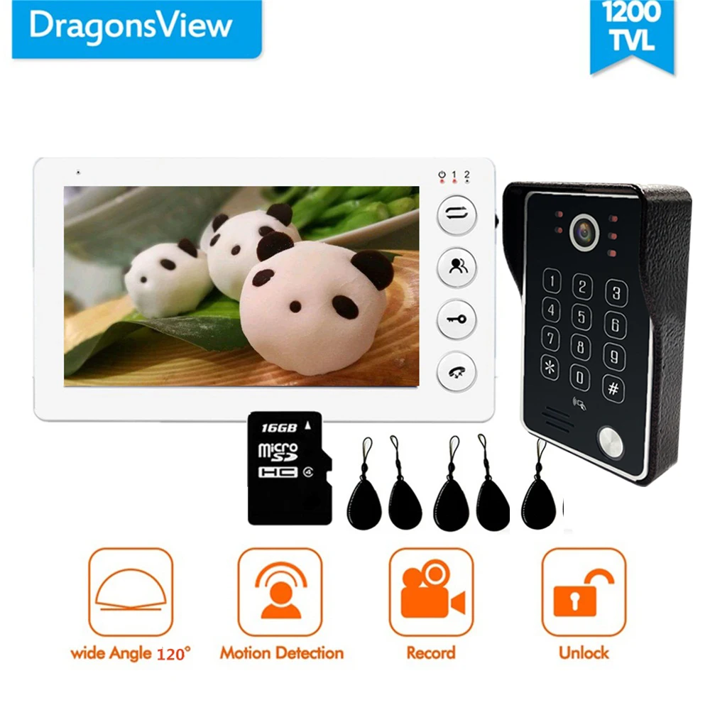Видеодомофон Dragonsview 7 дюймов RFID система контроля допуска к двери видеодомофон