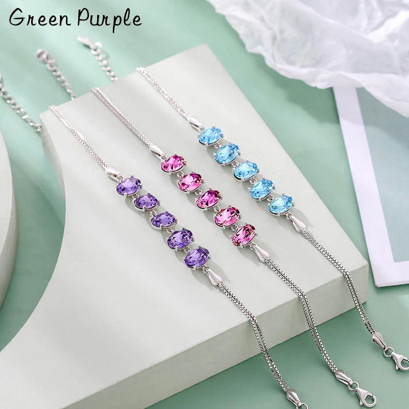 

S925 Silver Simple Temperament Blue Crystal Charm Bracelet Thin Chain Silver Bracelets For Women Luxury Gift Fine Jewelry