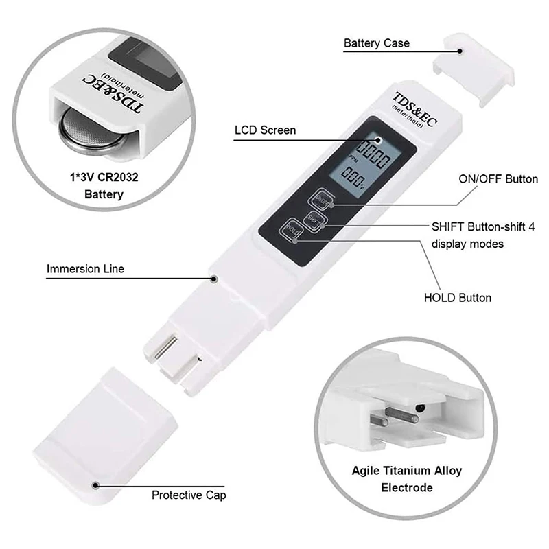 Цифровой тестер качества воды измеритель 0 0-14 PH температуры 0-9990ppm TDS EC LCD