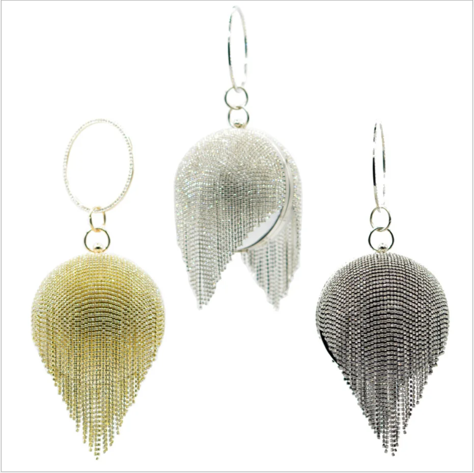 

Female Diamond Tassel Women Party Metal Crystal Clutches Bags Evening Bag Wedding Bag Bridal Shoulder Handbag Wristlets Clutch
