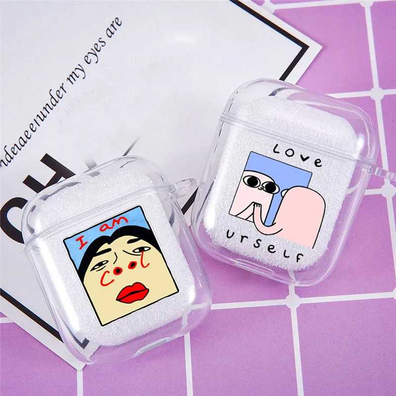

Funny Letter I Am Cool Earphone Case for AirPods 1 2 Wireless Bluetooth Earphone Cover Soft Clear Charging Box Covers