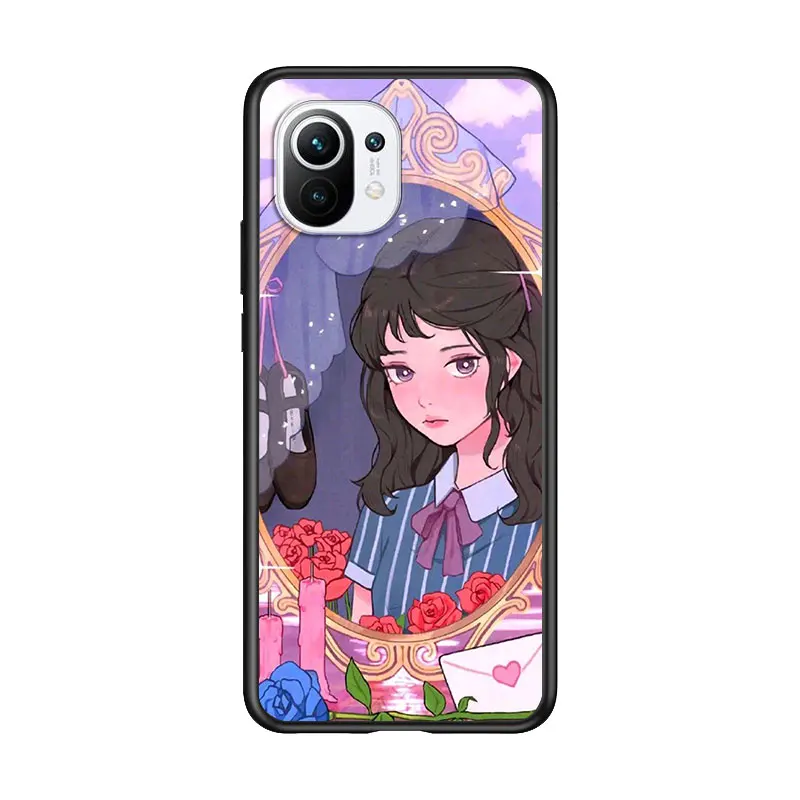 

Kawaii Japanese Anime Girl for Xiaomi Mi 11 10T Note 10 Ultra 5G 9 9T SE 8 A3 A2 A1 6X Pro Play F1 Lite 5G Black Phone Case