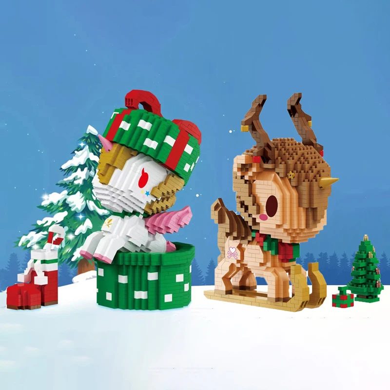 

LP Merry Christmas Gift Horse Deer Sleigh Stocking Animal Pet Model Mini Diamond Blocks Bricks Building Toy for Children no Box