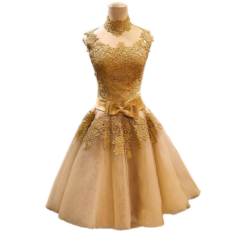 Elegant Gold Lace Evening Dress Short Formal Custom Party Dresses Fast Delivery | Свадьбы и торжества
