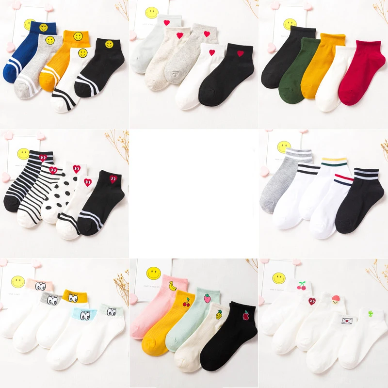 5 пар/лот мультфильм женские хлопковые носки невидимые милые стерео девушки