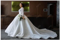 beautiful bll gown long sleeve lace appliques wedding dress cathedral train elegant african bridal wedding dresses with button