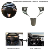 for tesla model 3 18 19 sliver stainless steel wheel steering panel cover trims 3pcs