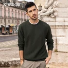 Мужской Хлопковый пуловер KUEGOU, однотонный зеленый свитер с вырезом, повседневный джемпер, брендовая вязаная одежда, осень 2021, 100%