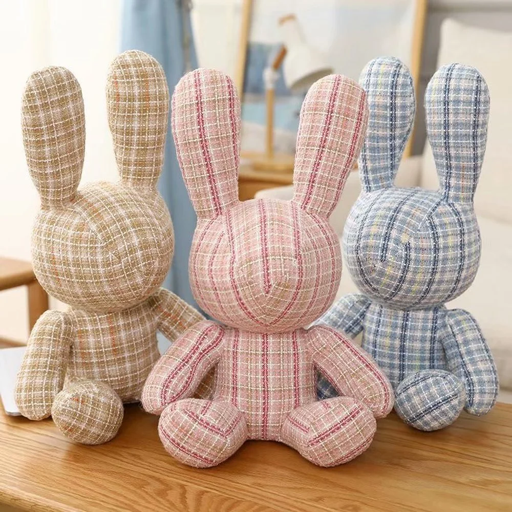 

Cute Big Lattice Rabbit Plush Toy Plushie PP Cotton Stuffed Soft Kawaii Animals Doll Sleeping Pillows Home Decor