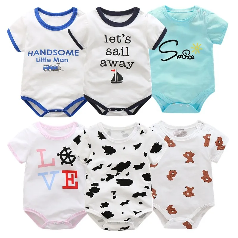 Лето 2021 Боди для новорожденных Хлопковый комбинезон с короткими рукавами