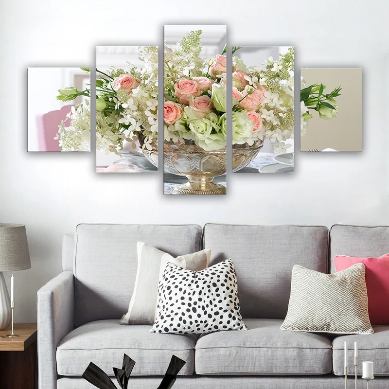 

5 Panel Beautiful Flower Picture Modular Home Decoration Print Wall Painting Vintage Art Living Room Modern Canvas Poster Decor