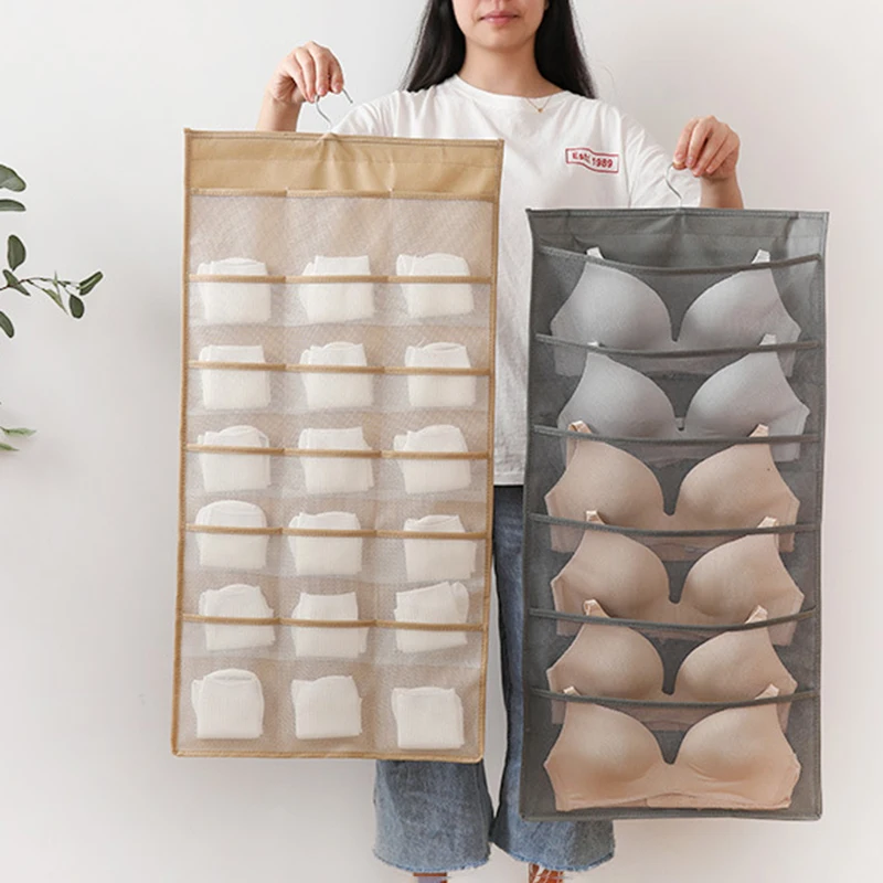 

Double-Sided Underwear Storage Bag Non-Woven Wardrobe Hanging Bag Folding Clothing Organizer Transparent Socks Bra Storage Bags