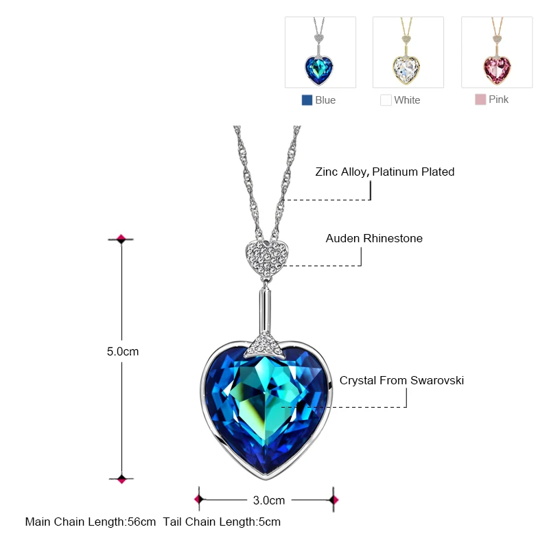 Длинное ожерелье с кристаллами Neoglory Сердце океана Титаник для любви навсегда