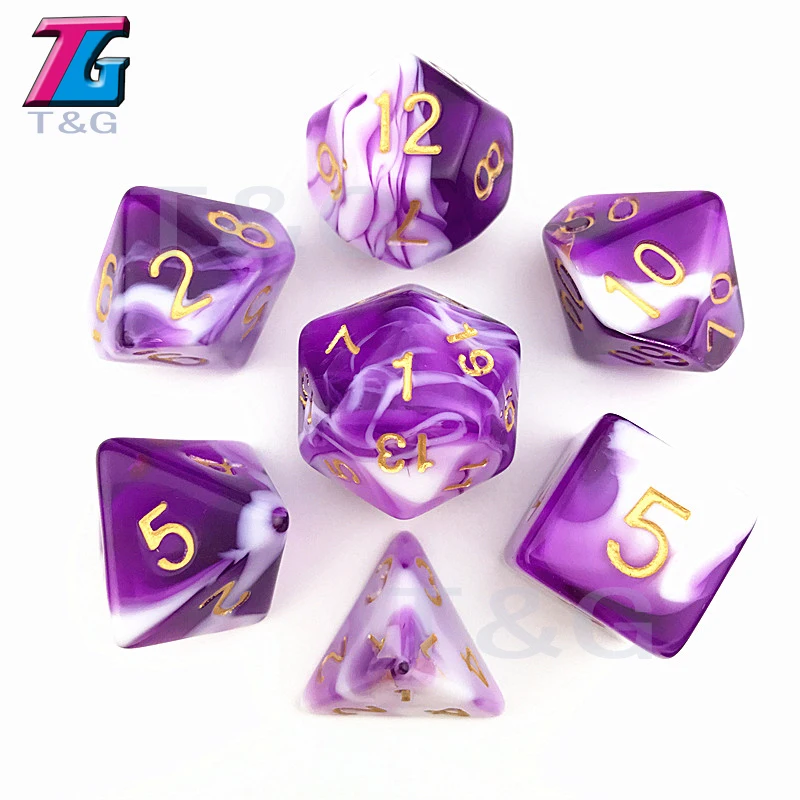 Децидер прозрачный и белый цвет игральные кости D4-D20 для ролевых игр партии игрушки 7 цветов - Цвет: L02 Purple