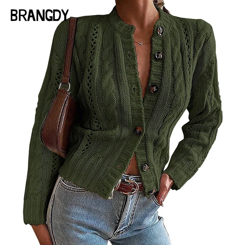 

New Women's Cardigan Sweater Women's Autumn Winter Twist Rope Twist Button Sweater Cardigan Sweater Sweater Jacket Knit Cardigan