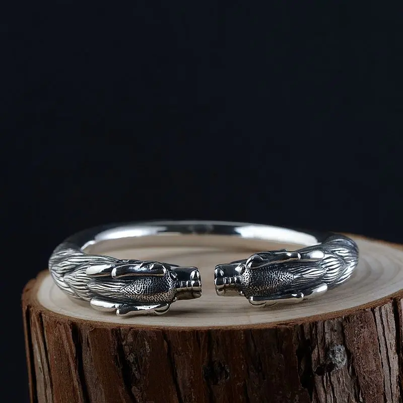 Мужской винтажный браслет в виде дракона из серебра 990 пробы изящное ювелирное