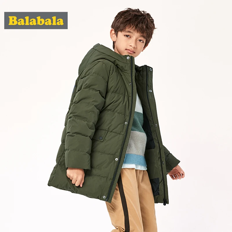 Детский длинный пуховик для мальчиков модная теплая зимняя куртка на утином пуху