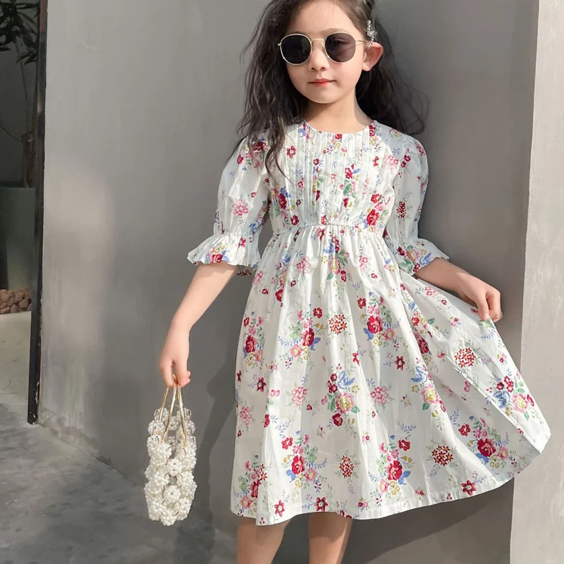 

2021 New Girl's Dress Summer Short-sleeve Floral Print Princess Banquet Dress Toddler Kid Clothes Sweet Children's Dress