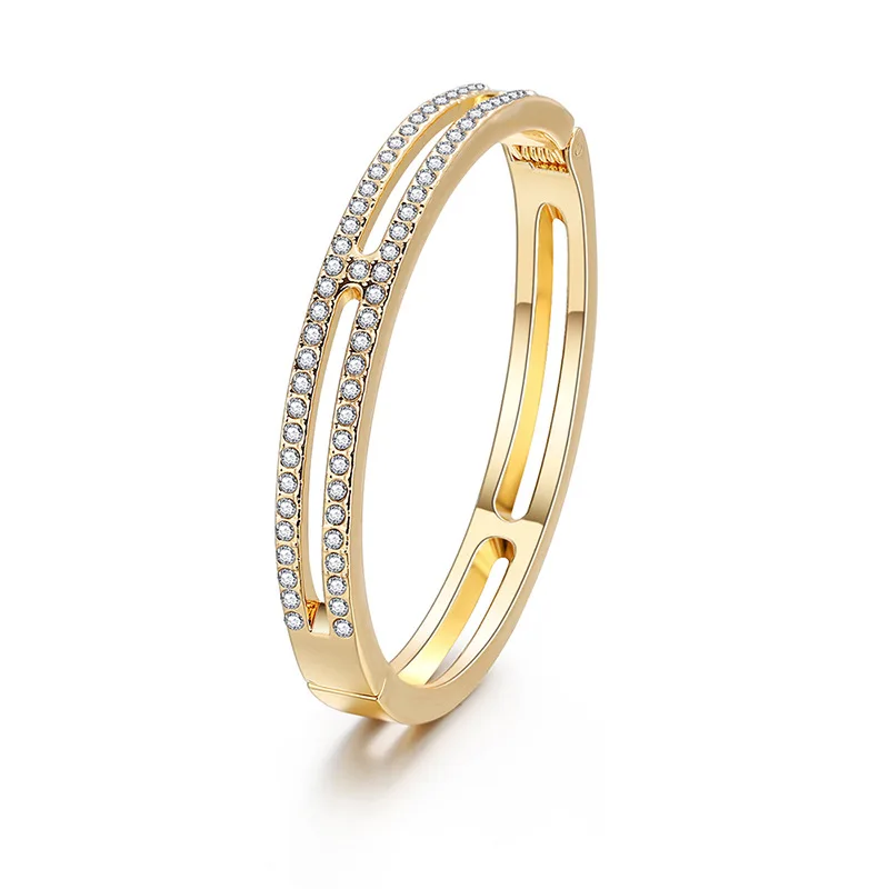 

ORNAPEADIA 2021 Hot Sale Summer Fashion Bangle for Women Popular I-inlaid Crystal Gold-plated Hollow Open Bracelet Goth