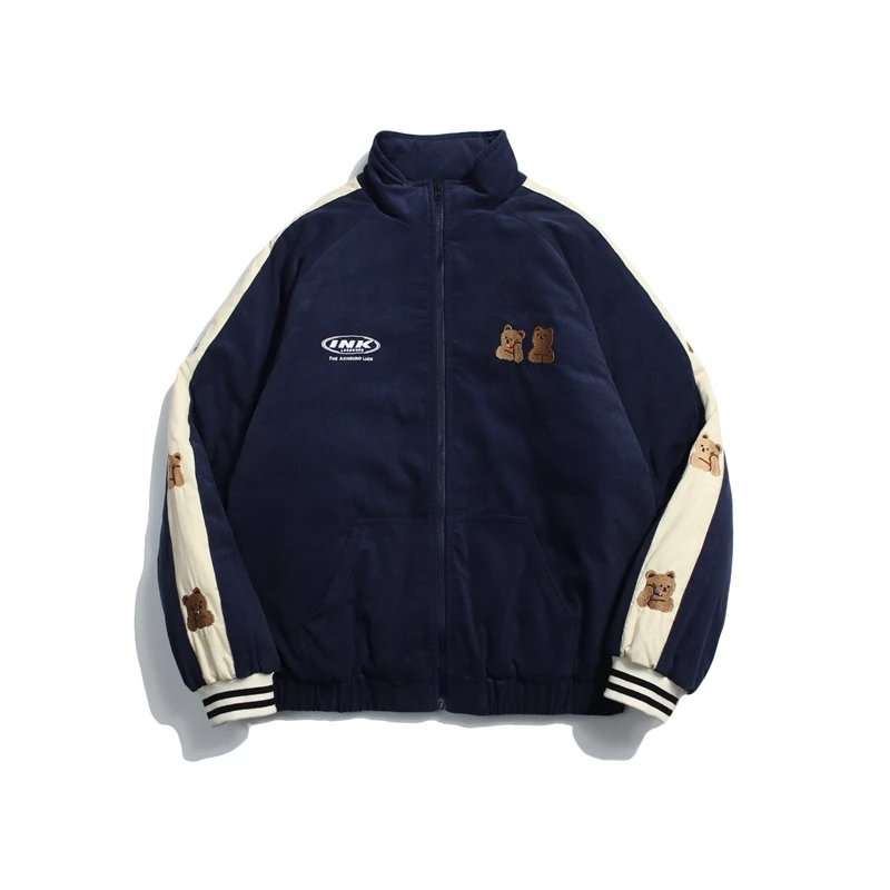 

Winter Woman Jacket Corduroy Thick Coat Korean Retro Stand Collar Loose Fashion Jacket Female Bear Sleeve Student Outwear Warm