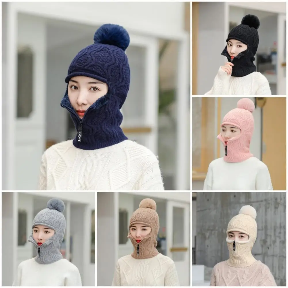 

Knitted Hat Skin-friendly Wear Resistant Woolen Yarn No Brim Thickened Winter Hat Women Woolen Cap Female Warm Neck Scarf