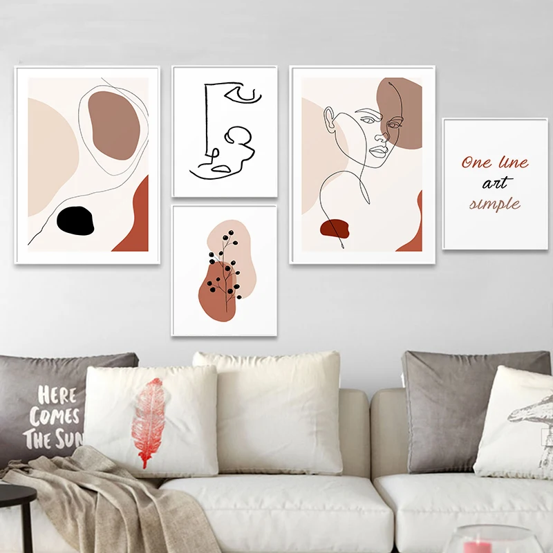 

Abstract Face Line Drawing Wall Art Poster Canvas Painting Boho Pictures Nordic Posters and Prints for Living Room Home Decor