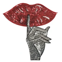 shh lips large patch clothes stickers red sliver sequins biker badge sewing on patches for clothing strange things christmas