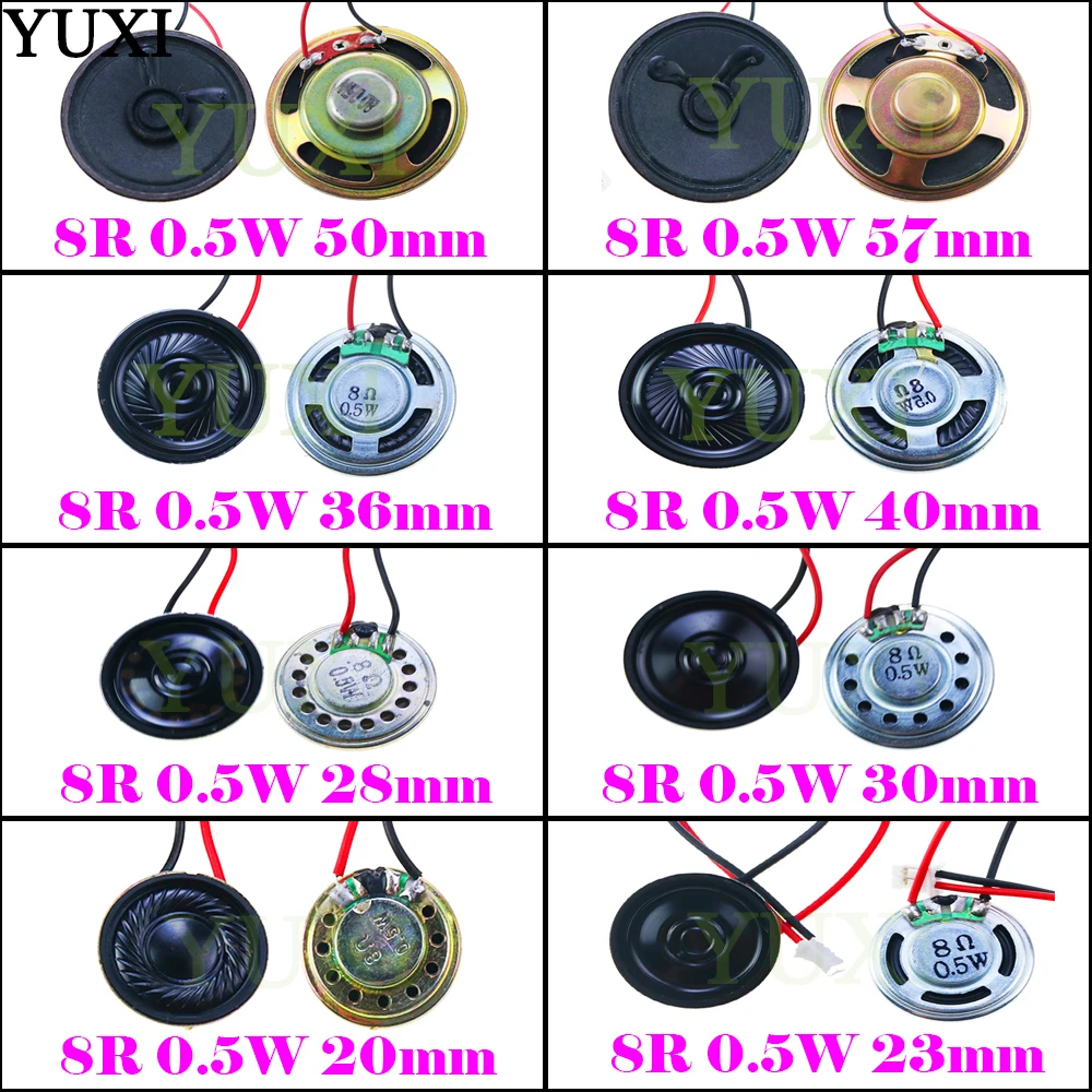 

YUXI 1pcs Ultra-thin Speaker 8 Ohms 8R 0.5W Speaker Diameter 20mm 23mm 28mm 30mm 36mm 40mm 50mm 57mm With P2.0 Terminal Wire