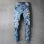 Мужские рваные джинсы, в стиле хип-хоп, с дырками
