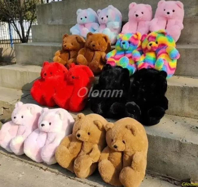 

2022 Bear Indoor Shoes Slides for Female Fun Cute Animal Winter Fur House Women Slippers Ladies Bear Bedroom Plush Slipprs