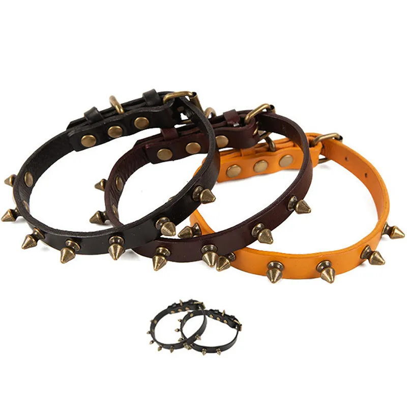 Ошейник для собак с заклепками из натуральной кожи поводок шеи безопасности