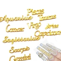 12pcsset nail art charm 3d alloy gold constellation letters shape crystal rhinestone press on tips decoration