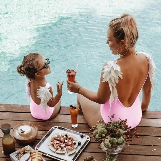 

Wings Mother Daughter Swimsuits Family Matching Swimwear Mommy and Me Bikini Dresses Clothes Mom Baby Girls Bathing Suit Outfits