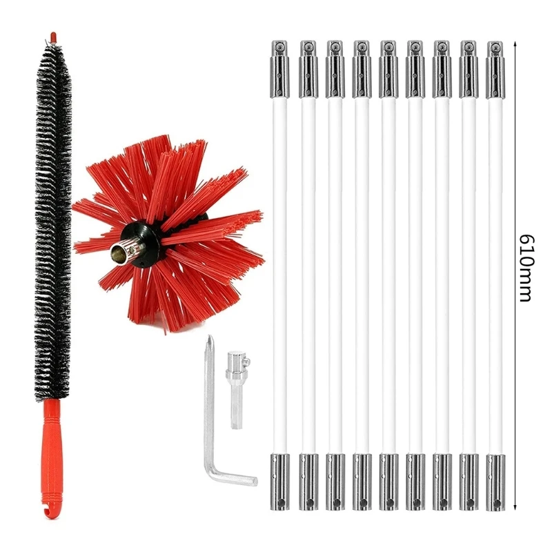 

TOP Bendable Cleaning Brush Set for Chimney Fireplace Pipe Stove Range Hood Sweeping Brushes Tool Kit