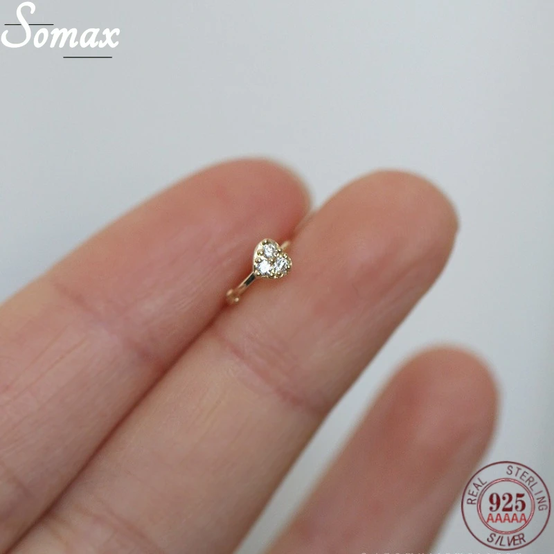 

925 Sterling Silver French Inlaid Heart Shape Zircon Crystal Ear Bone Clip 14k Gold Plated Earrings Temperament Jewelry Gift