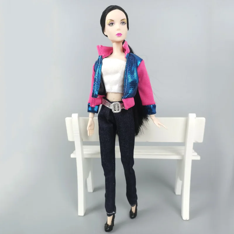 1 комплект модная одежда для куклы Барби розовая синяя куртка джинсы штаны