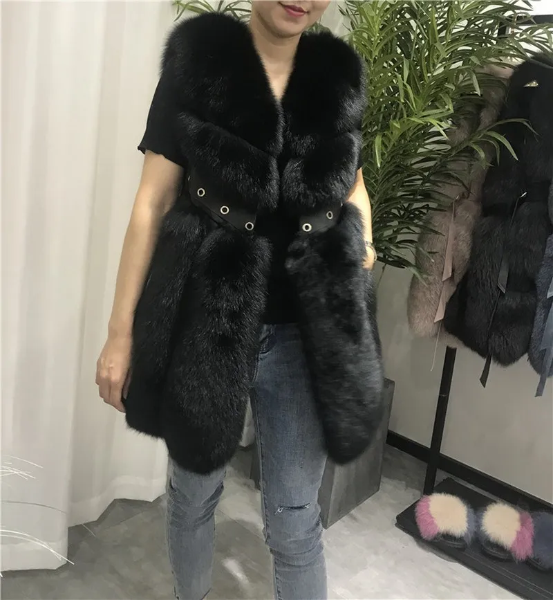 FXFURS жилет из натурального Лисьего меха Длинный жилет из натурального Лисьего меха Зимний жилет с заклепками из натуральной кожи европейские женские куртки