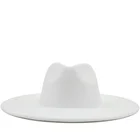 Новая Зимняя шерстяная шляпа в британском стиле, однотонная Классическая Шляпа Fedora, для мужчин и женщин, Панама джазовая, шляпа 9,5 см с широкими полями, большая белая фетровая шляпа