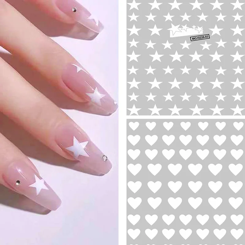 

2021 New 3D Nail Art Stickers Bohemia White Color Heart Star Image Nails Stickers for Nails Sticker Decorations Manicure Z0395-2