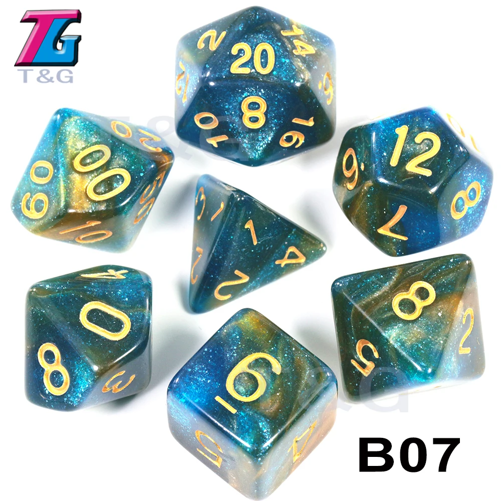 Игральные кости DND 7 шт./компл. Вселенной Galaxy D4, D6, D8, D10, D10%, D12, D20 многогранные с драконами и подземелья игровой набор